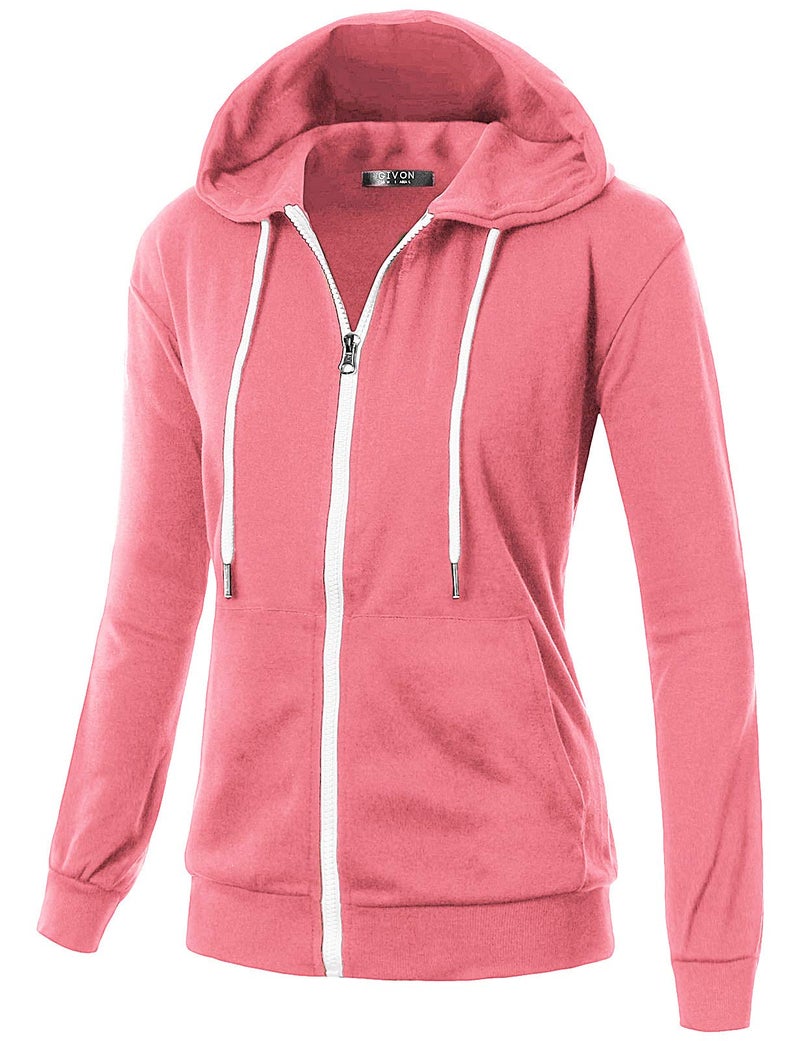 GIVON Women's Lightweight Zip Up Hoodie â€“ Long Sleeve Thin Casual Hooded Jacket, Plus DCF200-PINK-M - Image 1